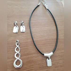 Lia Sophia Silver & Black Necklace Set Earrings Two Pendants